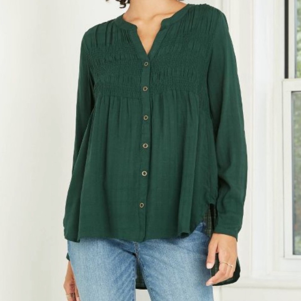 Knox Rose Green Cypress Peasant Top Medium NWT!